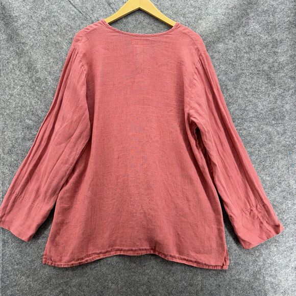 FLAX Womens Linen Button Up Top Size Medium Pink Long Sleeve Lagenlook Beachy - Picture 5 of 8